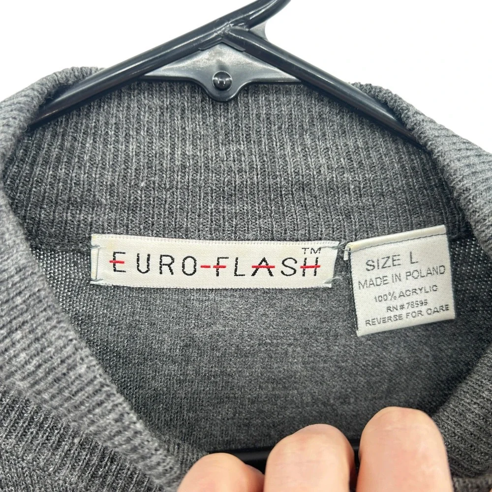 Preppy Mock Neck Knit Sweater Large Gray Dark‎ Academia Minimalist Vintage